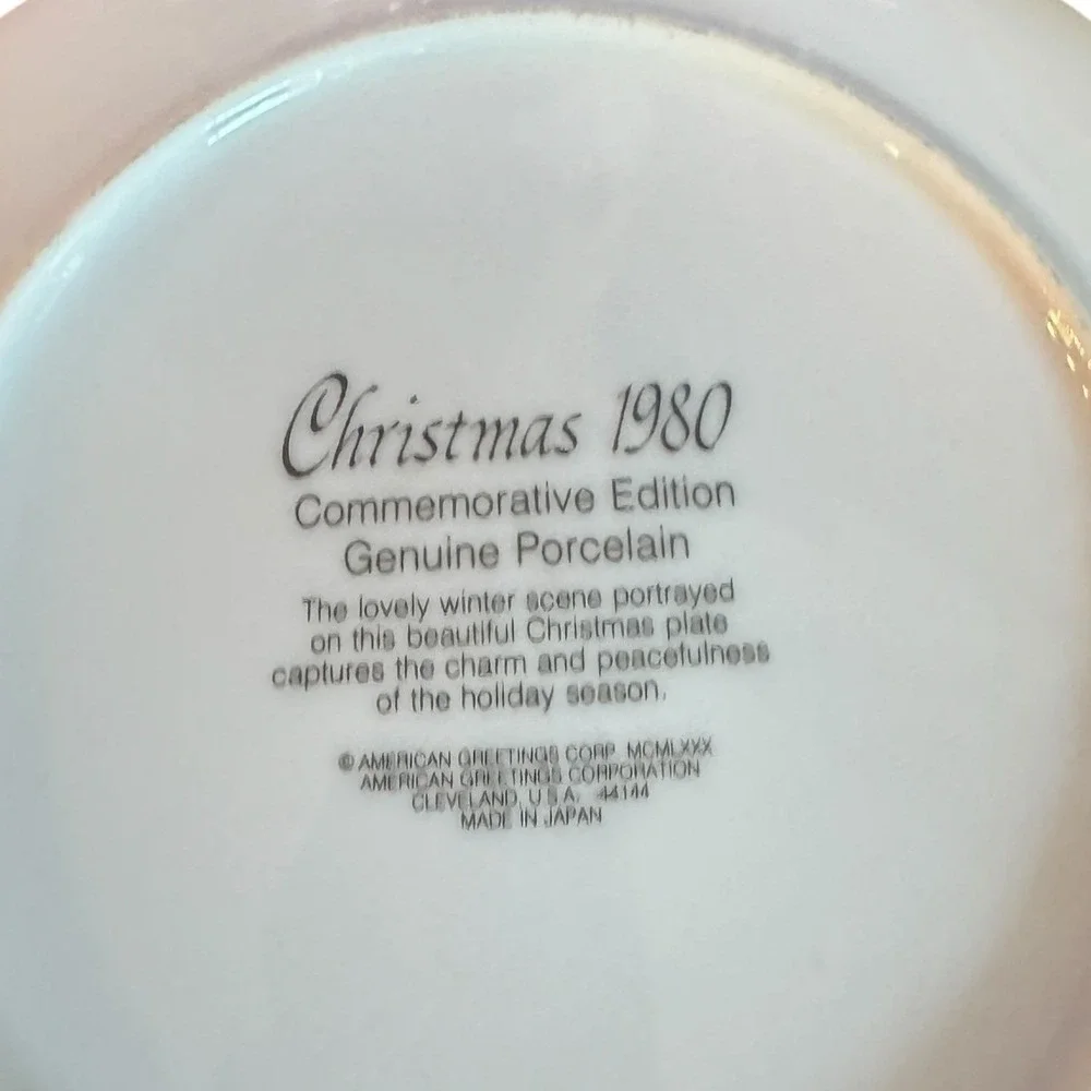 American Greetings Christmas 1980 Commemorative Porcelain Plate Winter Sleigh 8